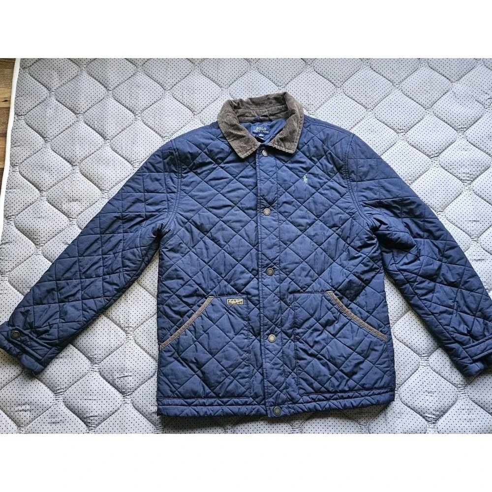 Polo Ralph Lauren Boys XL 18/20 Quilted Jacket Navy Blue Barn Coat Corduroy...
